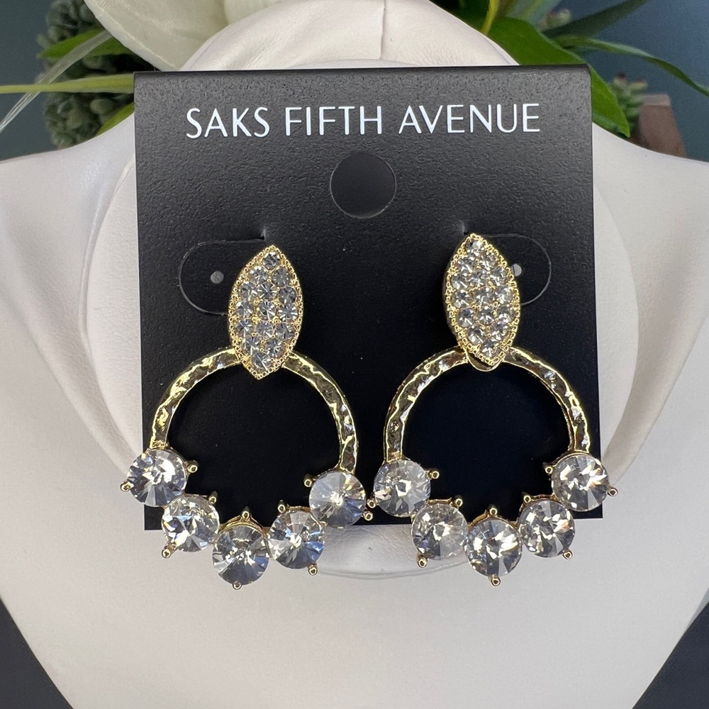 *SOLD*Saks Fifth Avenue Hoop Clear Crystal drop earrings - Picture 2 of 6